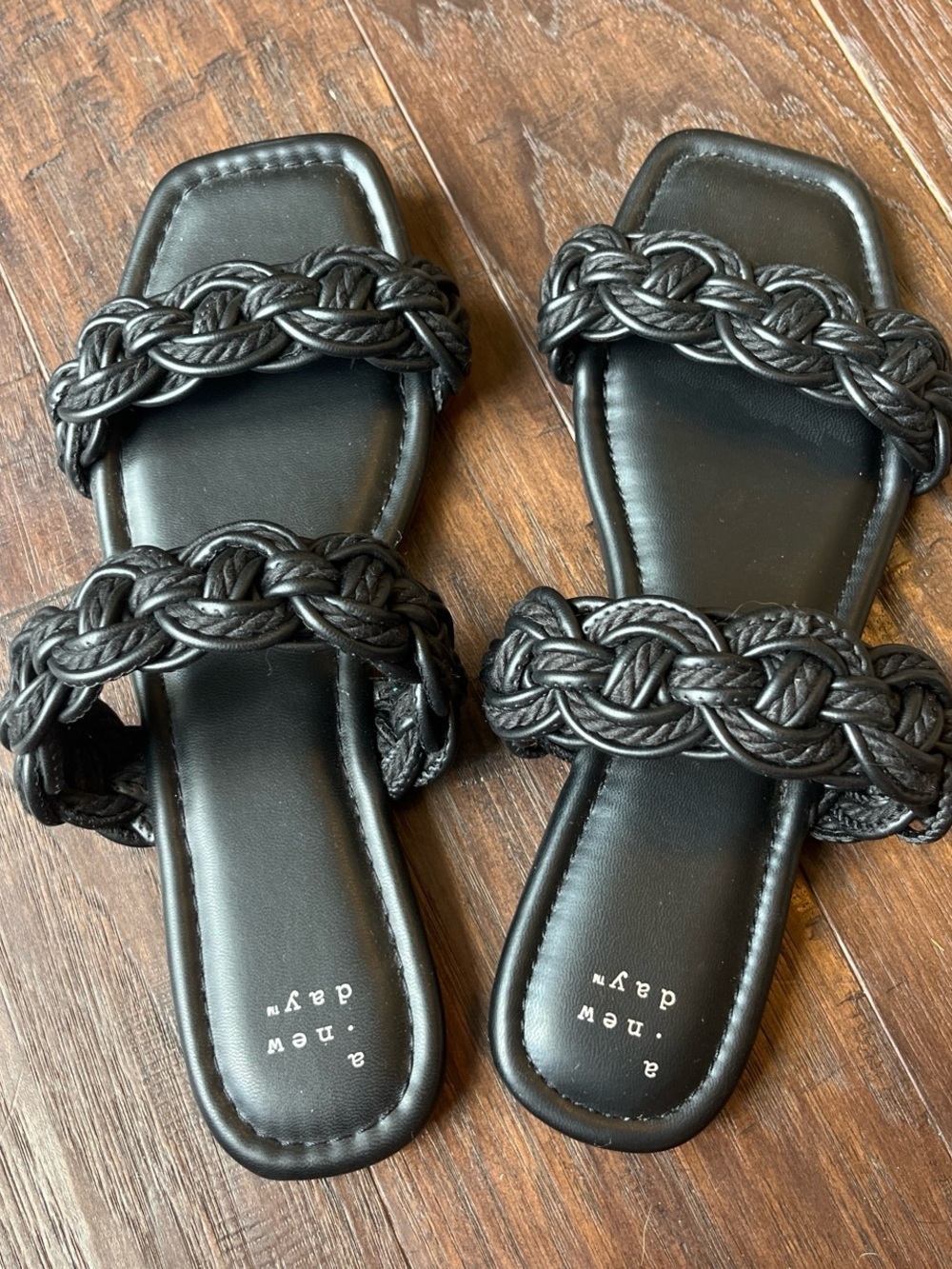 a new day Black Braided Double-Strap Slide Sandals